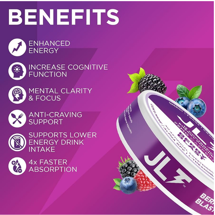 JLT 75 mg Caffeine Nootropic Pouches Energy Pouches with Caffeine 5 PACK