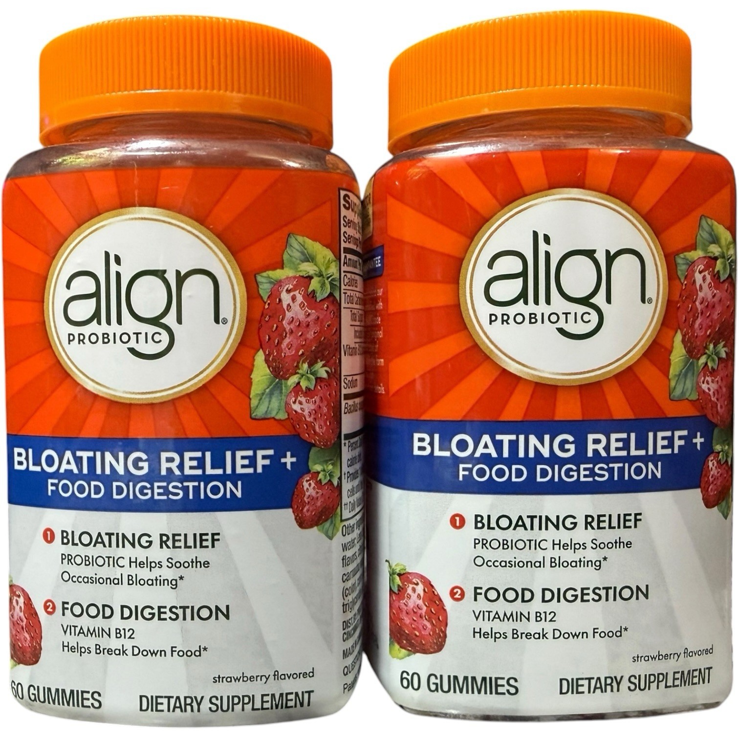 (2) Align Probiotic Bloating Relief Strawberry Gummies, 60 Each. Exp-09/2026
