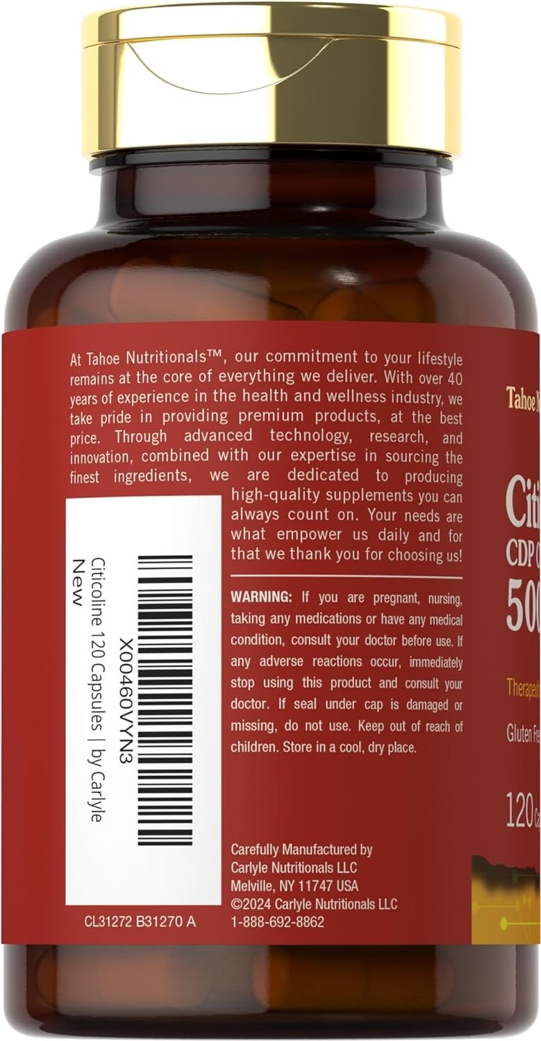 Citicoline 500mg | 120 Capsules | CDP Choline Supplement | by Tahoe Nutritionals