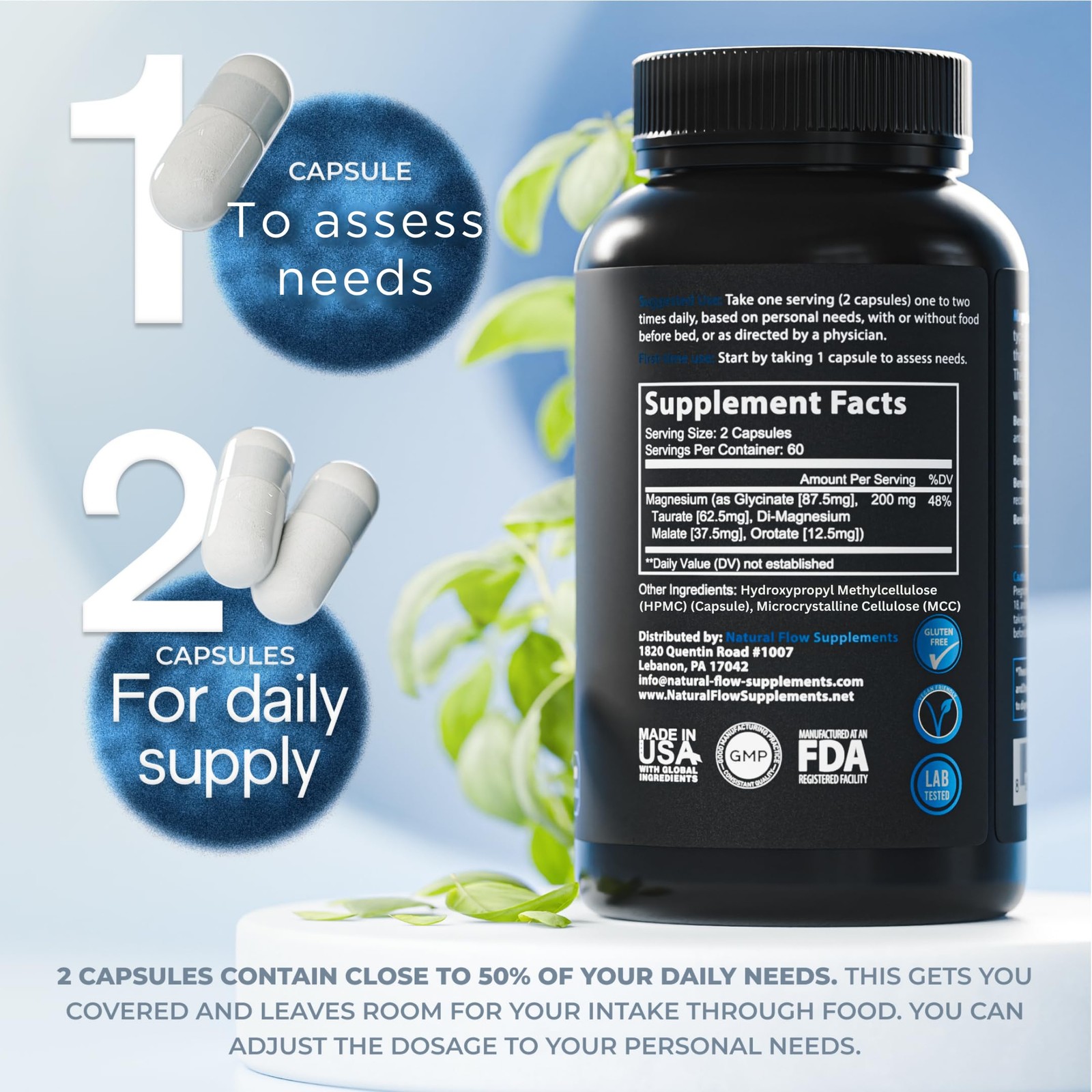 Natural Flow 4X Magnesium Complex Supplement — 200mg 120 Count (Pack of 1)