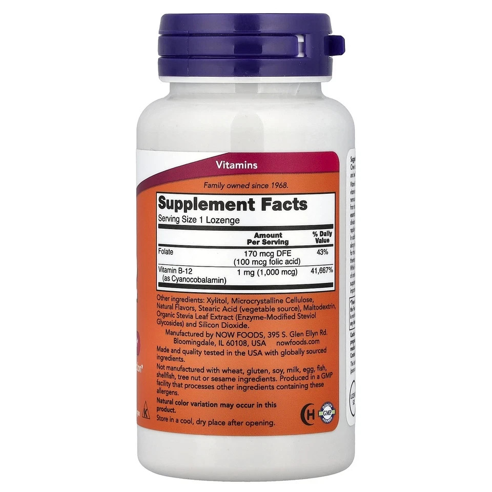 NOW Vitamin B-12 1000mcg 250 Lozenges Dietary Supplement