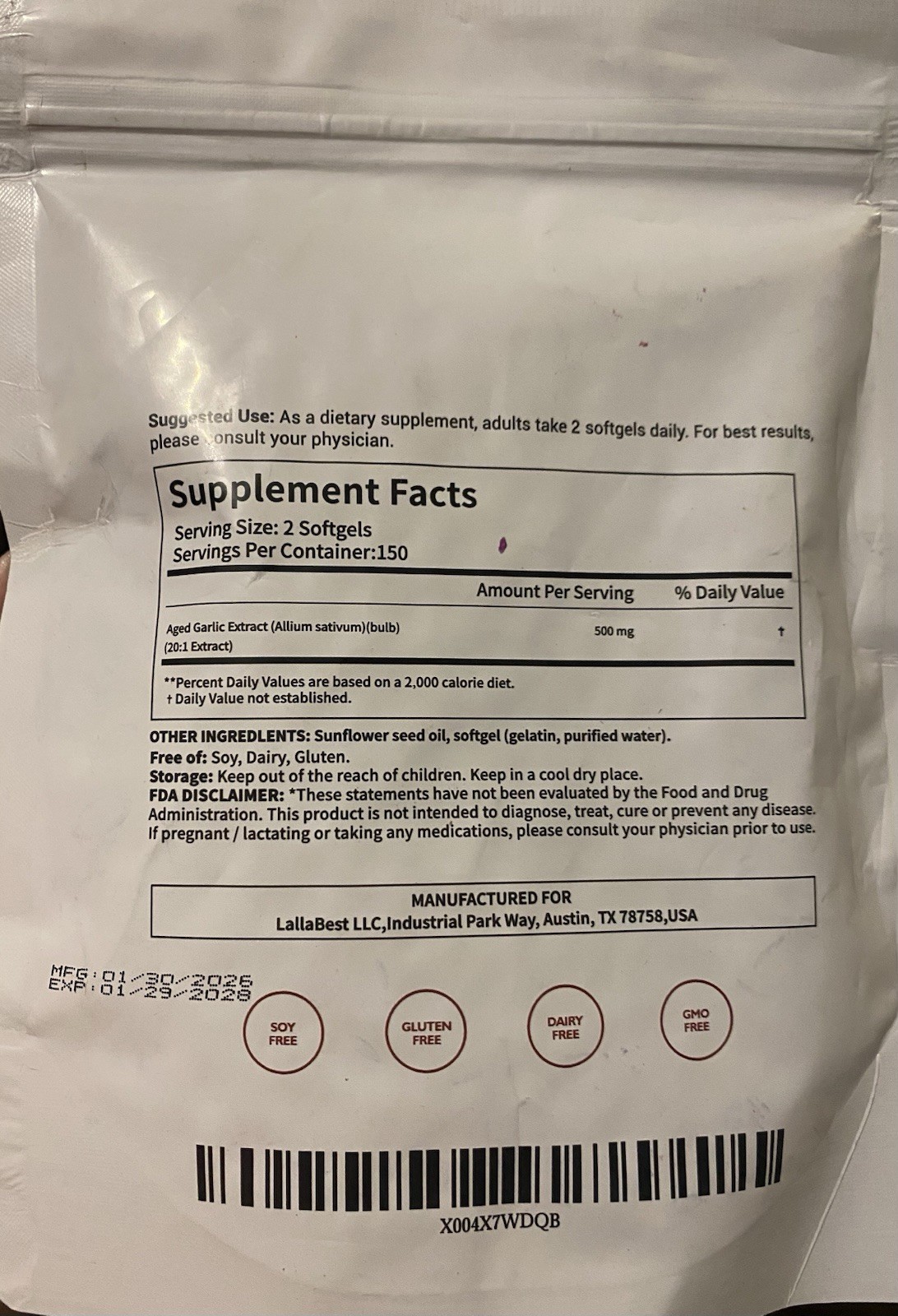 LallaBest Aged Garlic Extract Capsules | Non-GMO, 300 Count (Pack of 1)