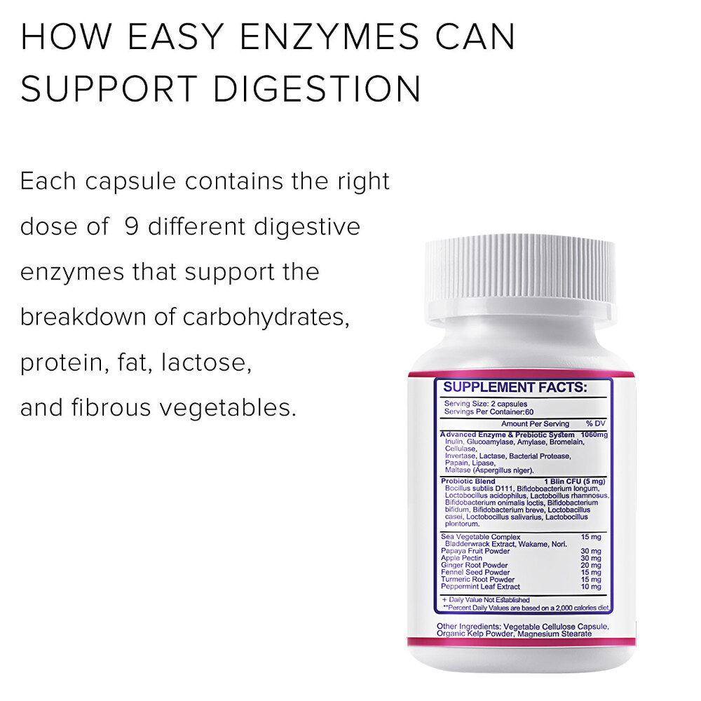 Digestive Enzymes Prebiotic & Probiotics Gas, Constipation & Bloating Relief 120