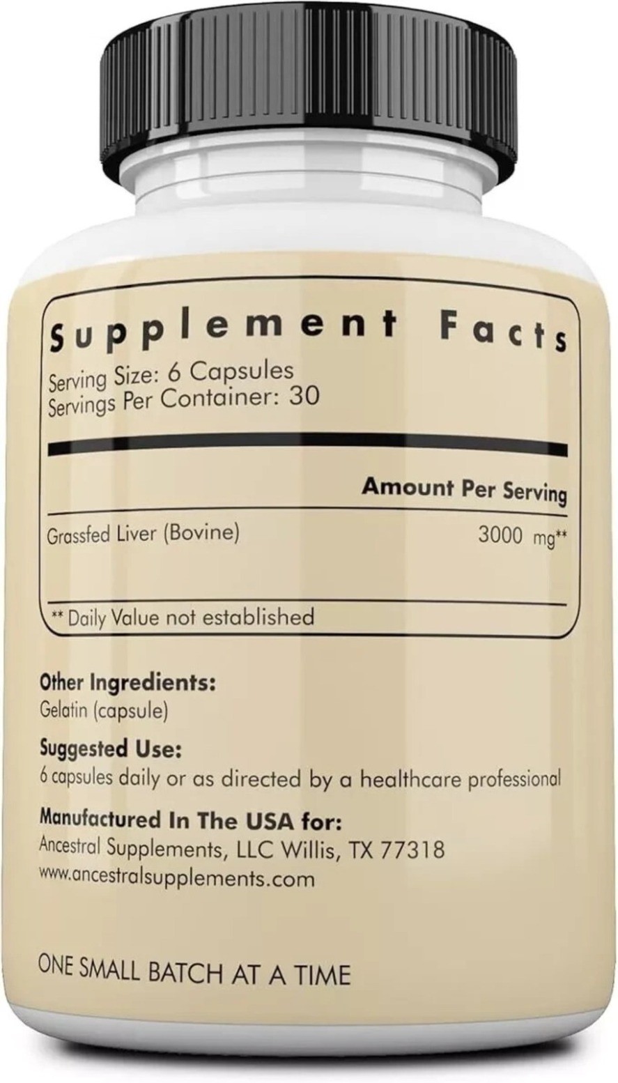 Ancestral Supplements New Grassfed Beef Liver 180 Caps500mg EA fast shipping hot