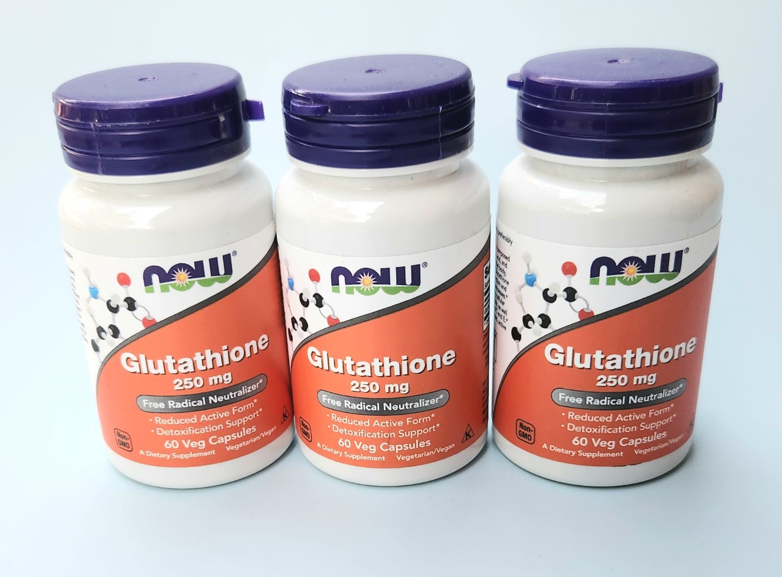 NOW FOODS 3 PACK Glutathione 250 mg 60 x 3 180 capsules Total Veg Capsules