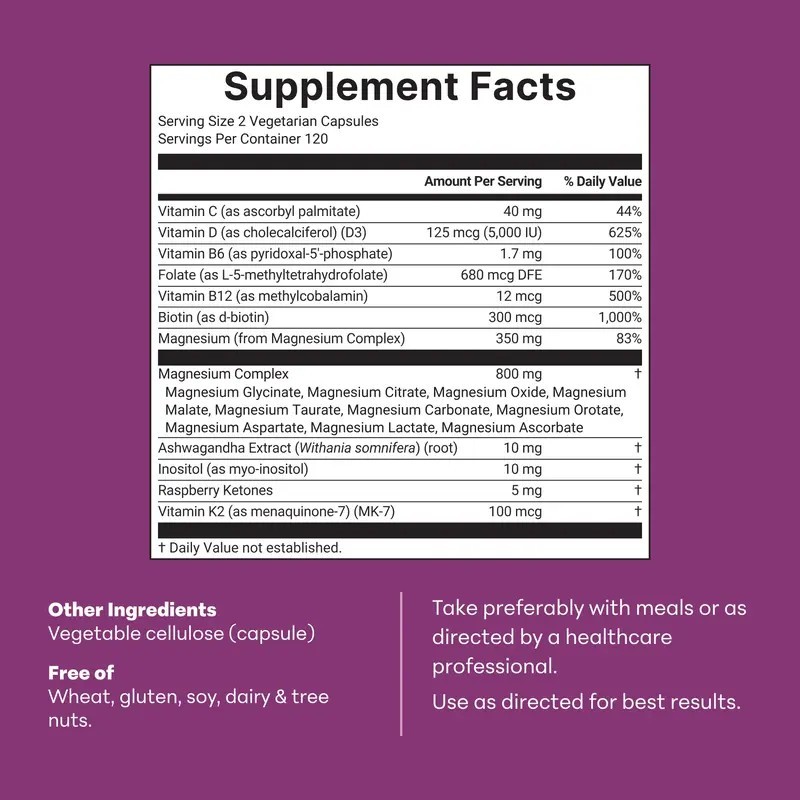 Micro Ingredients Women’s 20-in-1 Magnesium Complex 240 Vegetarian Caps D3 K2