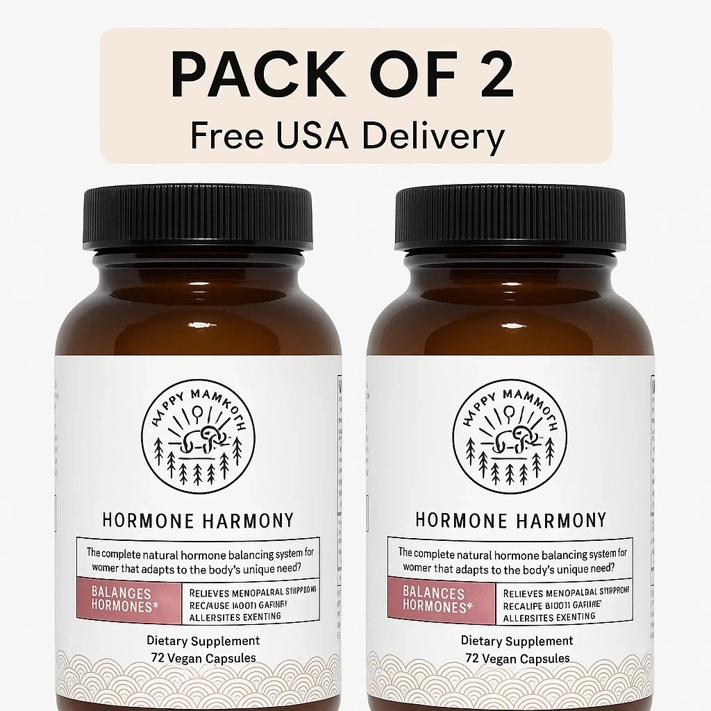 Pack of 2 – Happy Mammoth Hormone Harmony 72 Vegan Capsules – Expires 2026