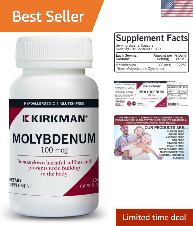 Molybdenum Capsules 100 mcg – 100 Count – Ultra Tested & Hypoallergenic