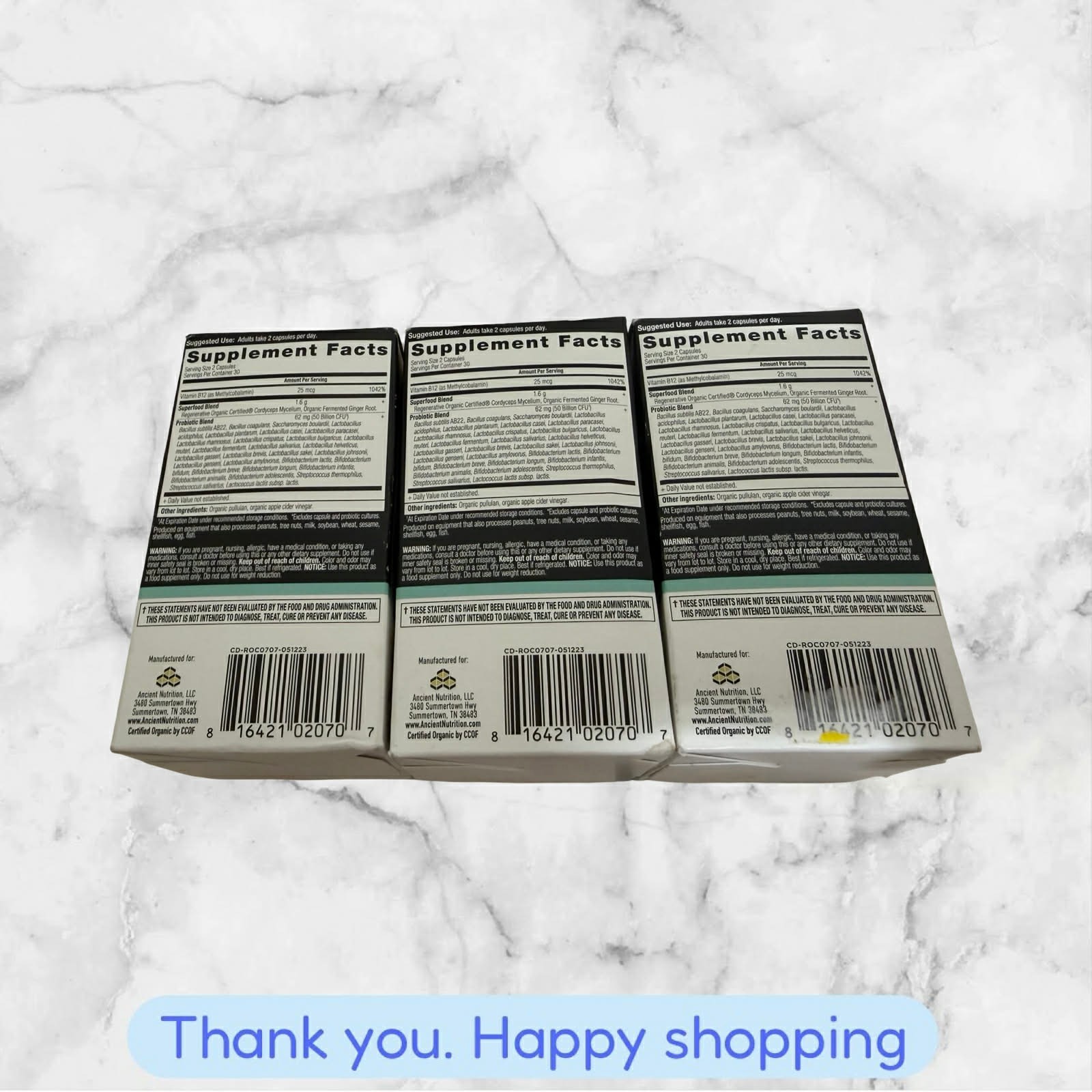 FOR 3 Ancient Nutrition Organic Probiotics Metabolism Support 60ct Each 50B CFU