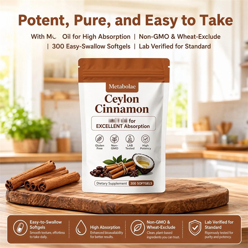 Metabolae Ceylon Cinnamon Capsules With MCT Oil, Non-GMO, Gluten Free, 300pcs