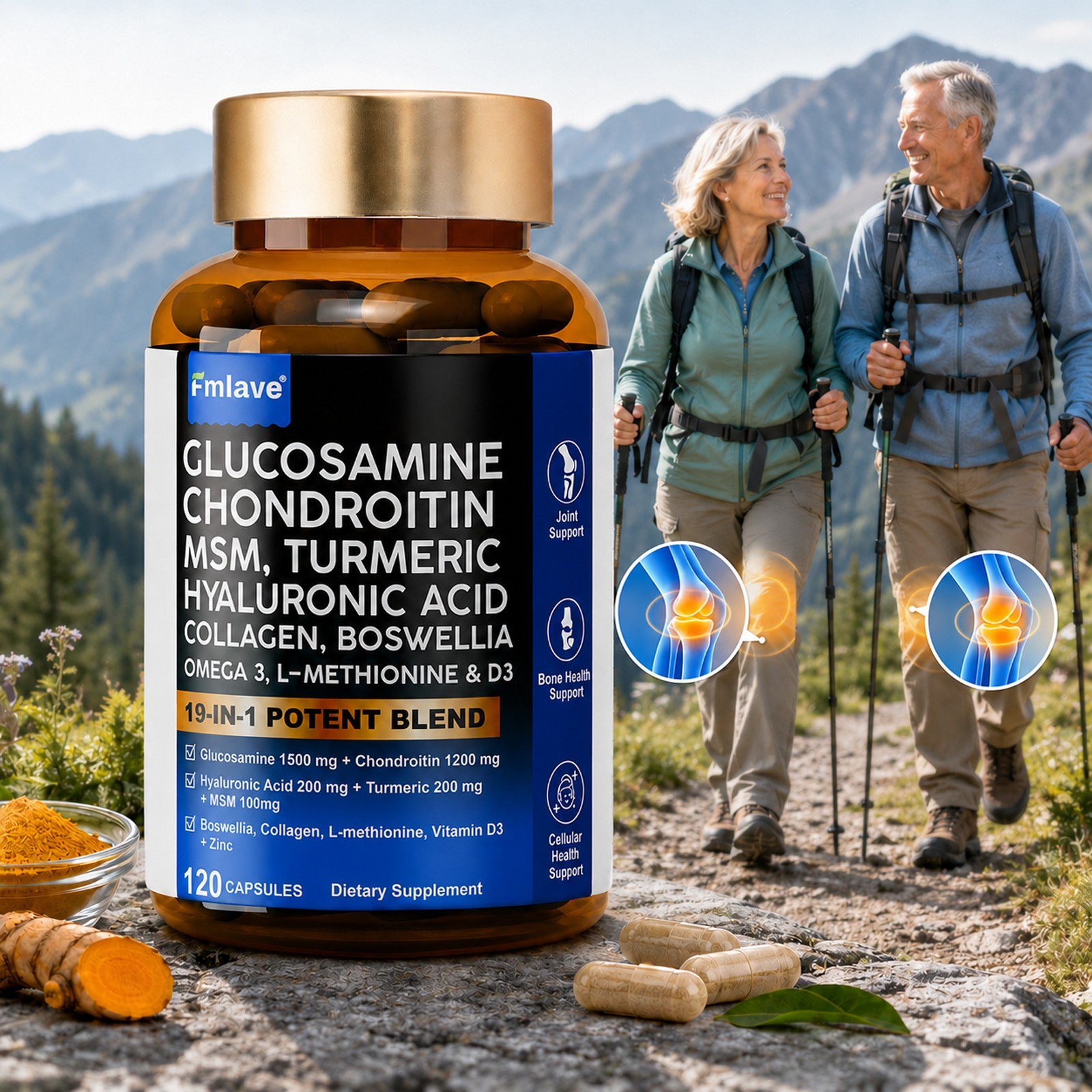 Triple Strength Pain Relief Supplement, Joint Support Glucosamine, Turmeric, MSM