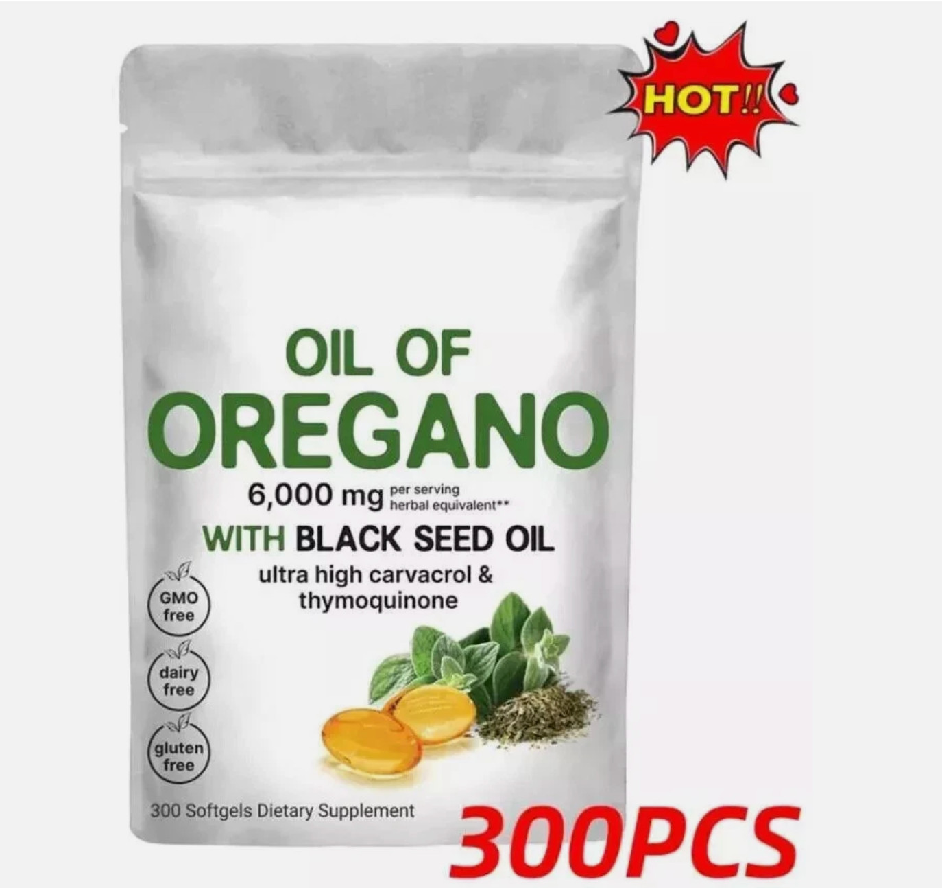 Oil Oregano Oil 6000mg 300 Softgel with Black Seed Organic 200mg Immune Support