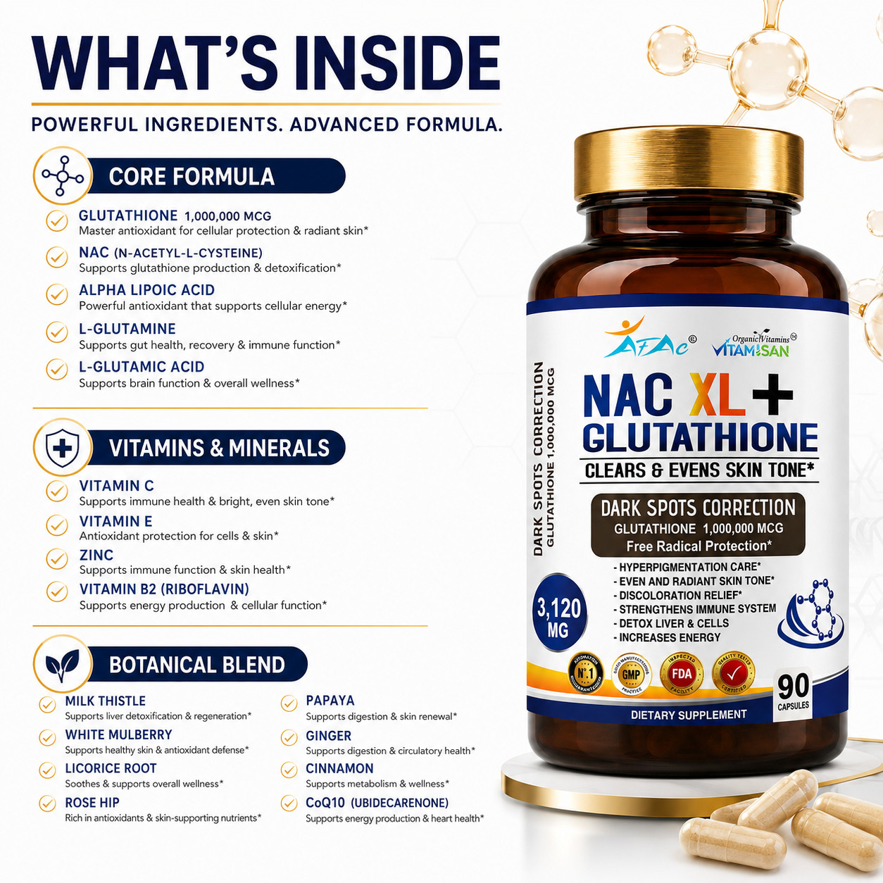 Glutathione Whitening Pills – Dark Spots & Acne Scar Support skin USA 100%