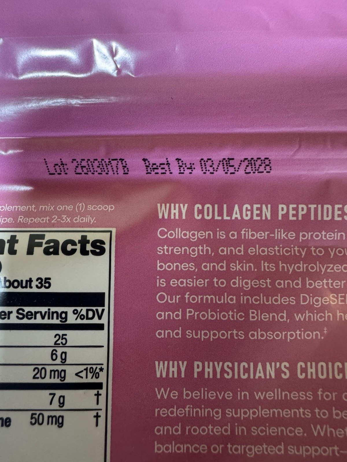 Physicians Choice COLLAGEN PEPTIDES 8.67oz Powder UNFLAVORED probiotics