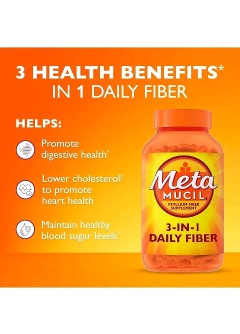 Metamucil Psyllium Husk Fiber Supplement, 3-in-1 for Digestive Health, 160 Count