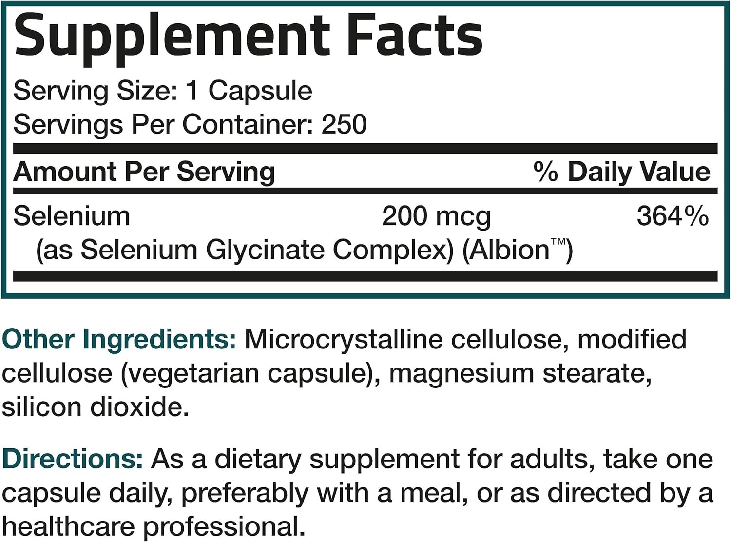 Selenium 200mcg Amino Acid Immune Support Trace Mineral Non-GMO, 250 Capsules