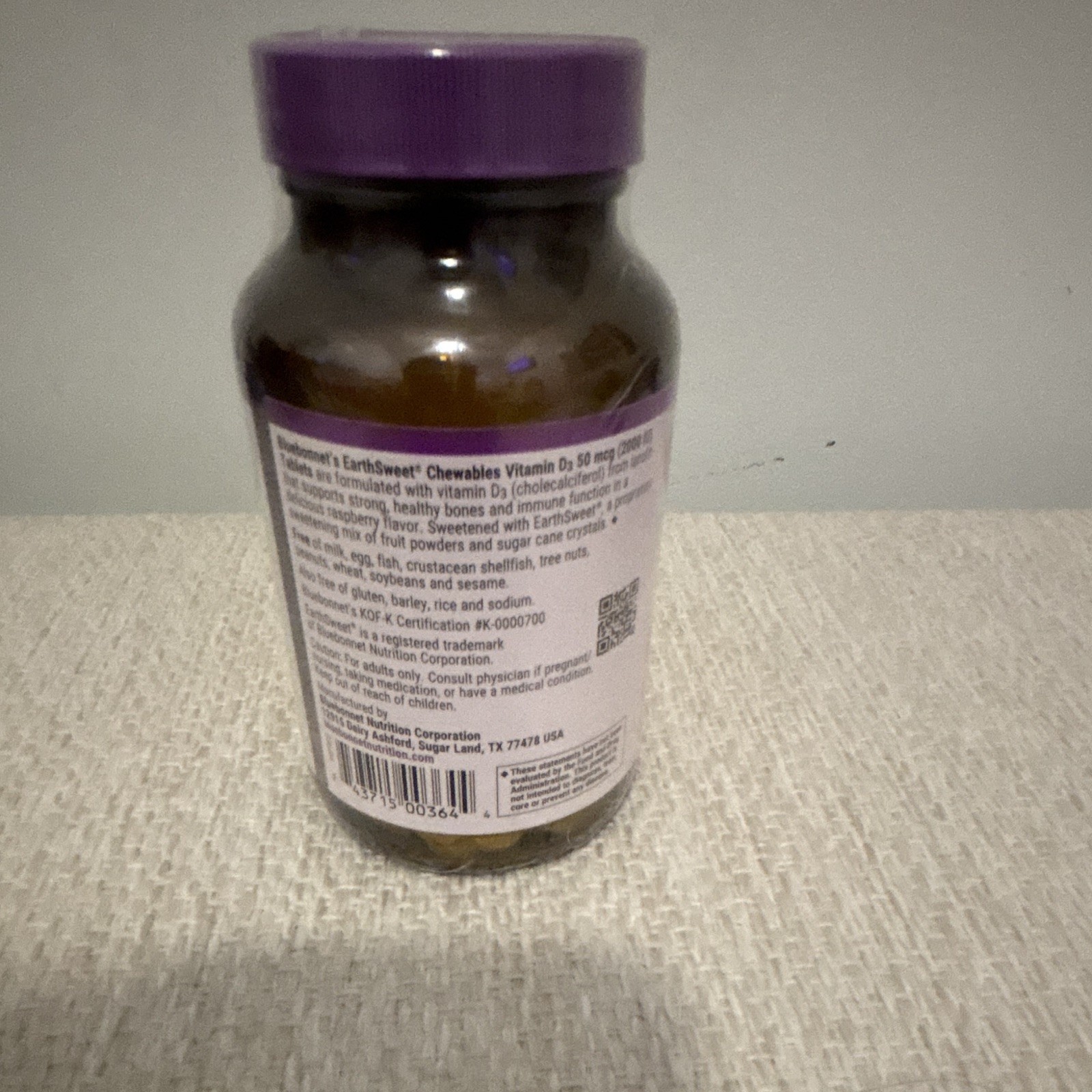 Bluebonnet Earth Sweet Chewables Vitamin D3 50 mcg 2000 IU 90 Raspberry GF