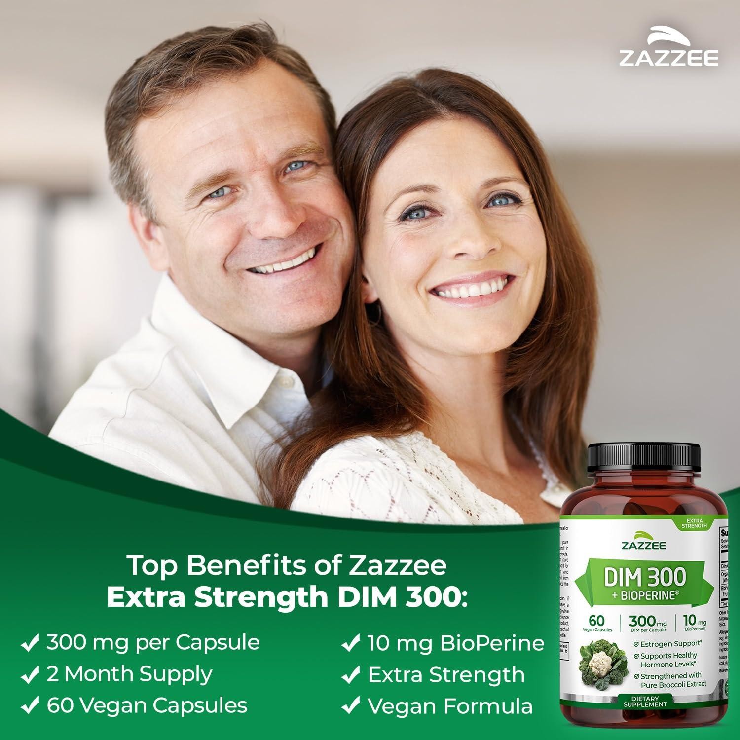Zazzee DIM 300 mg Per Capsule, 60 Count, Plus 10 mg BioPerine, Estrogen Balance