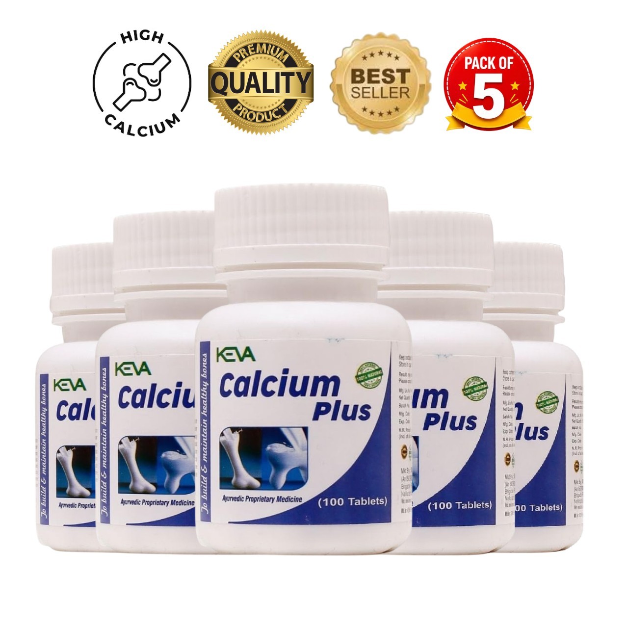 5 Pack KE.VA Calcium Plus 500 Tablets Bone Support