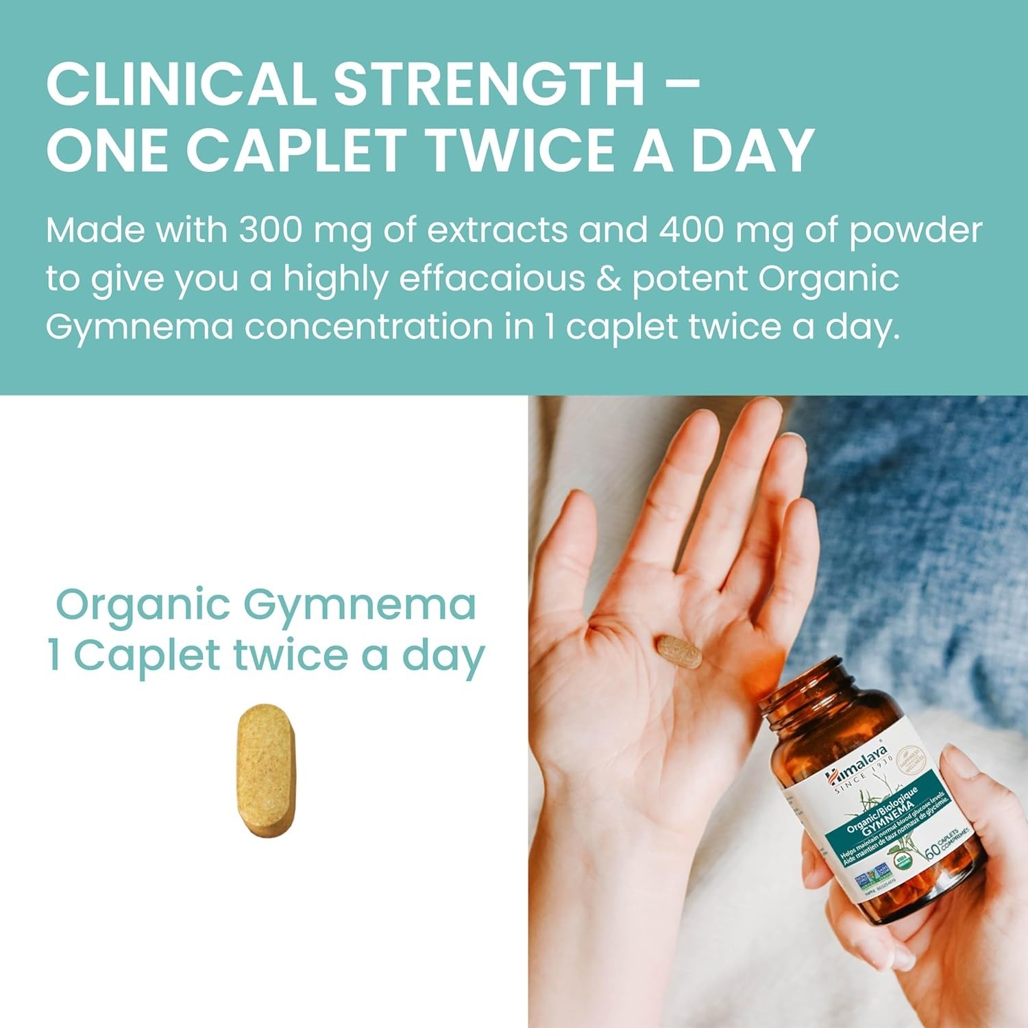 Himalaya Organic Gymnema USDA Certified Organic 60 Caplets Each (Pack of 3)
