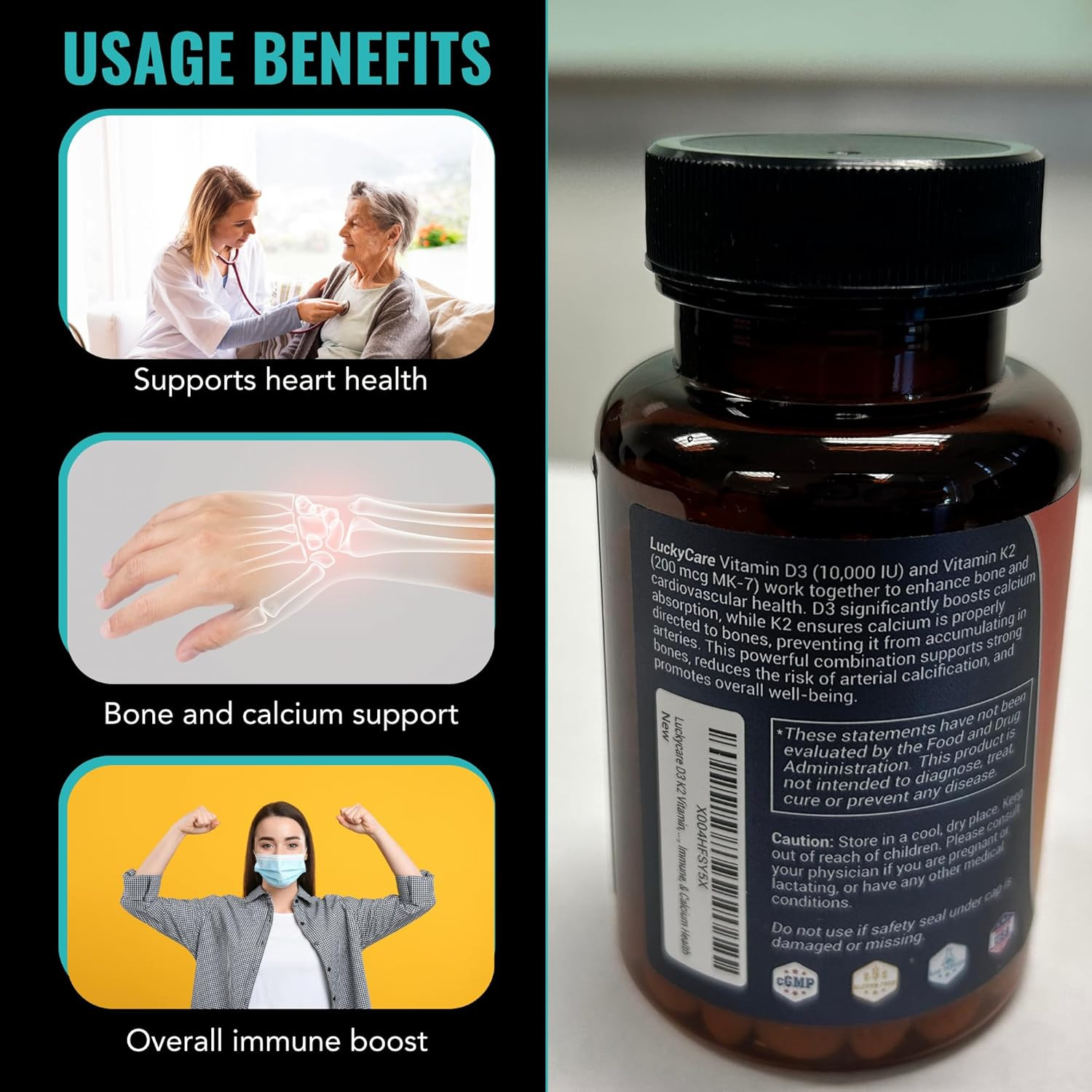 Vitamin D3 K2 Supplement Softgels with D3 & K2 Vitamin 10,000 IU w/120 Softgels