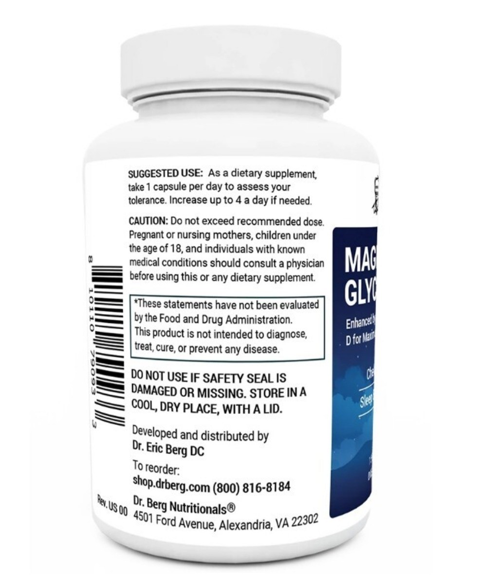 Dr. Berg’s Magnesium Glycine, 2 packs,150 vegetarian caps per hat 300 in total!