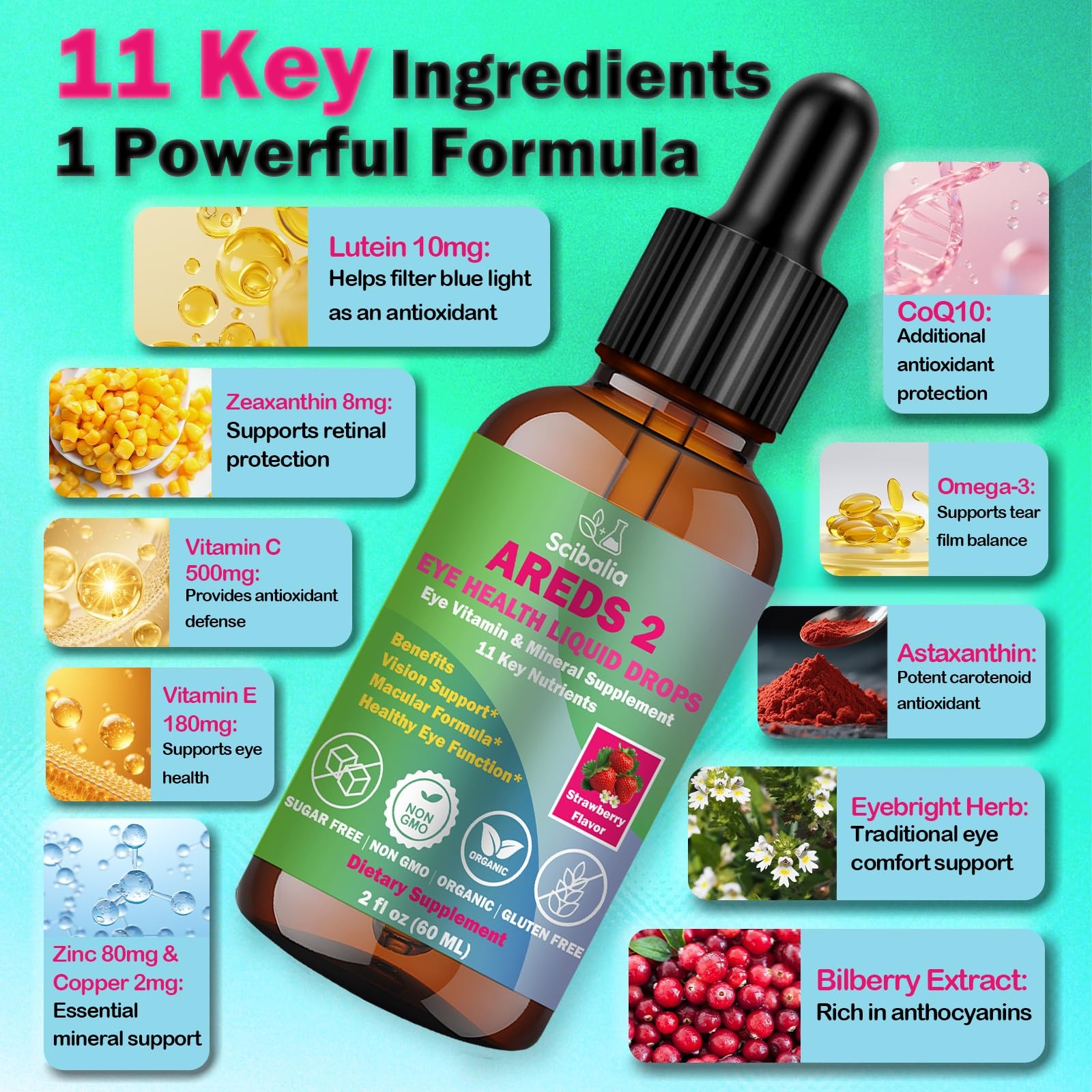 AREDS 2 Formula Liquid Drops, Advance 11-in-1 Eye 2 Fl Oz (Pack of 1)