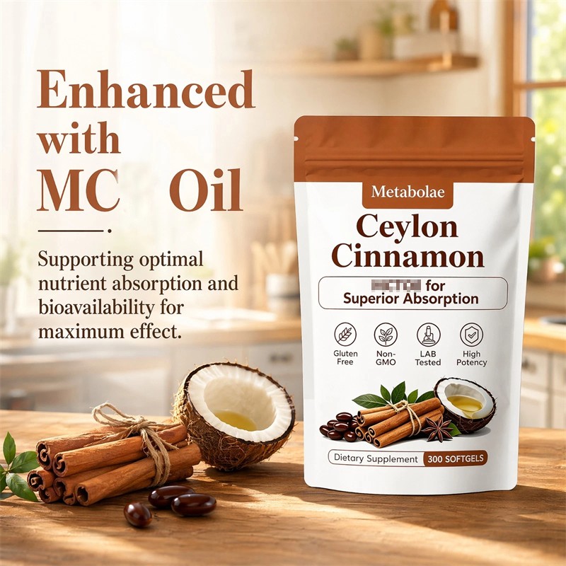 Metabolae Ceylon Cinnamon Capsules With MCT Oil, Non-GMO, Gluten Free, 300pcs