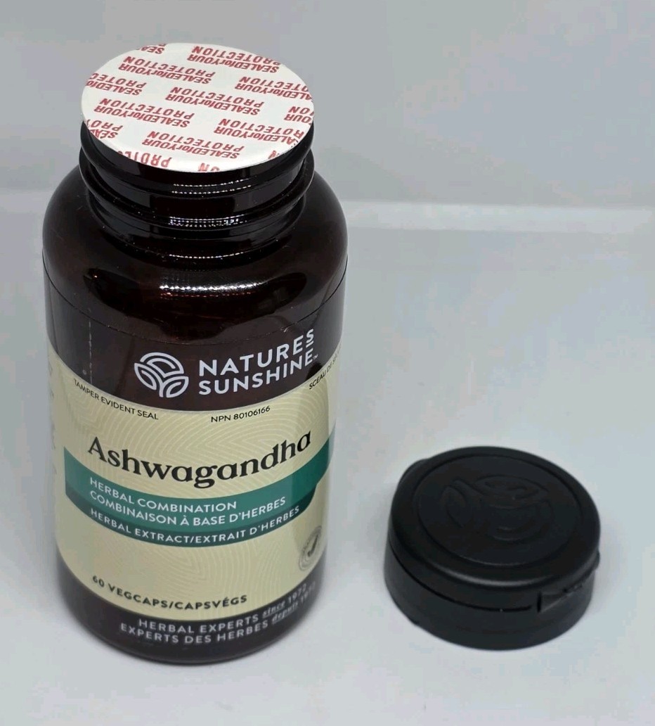 Natures Sunshine ashwagandha 60 VegCaps Veggie Capsules New Sealed Exp. 07/2026