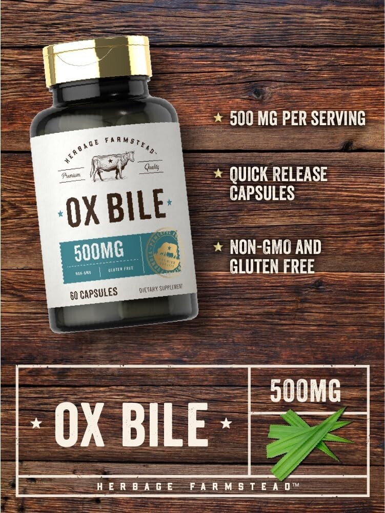 Ox Bile Supplement 500Mg 60 Capsules Digestive Enzyme Non-Gmo & Gluten Free by H