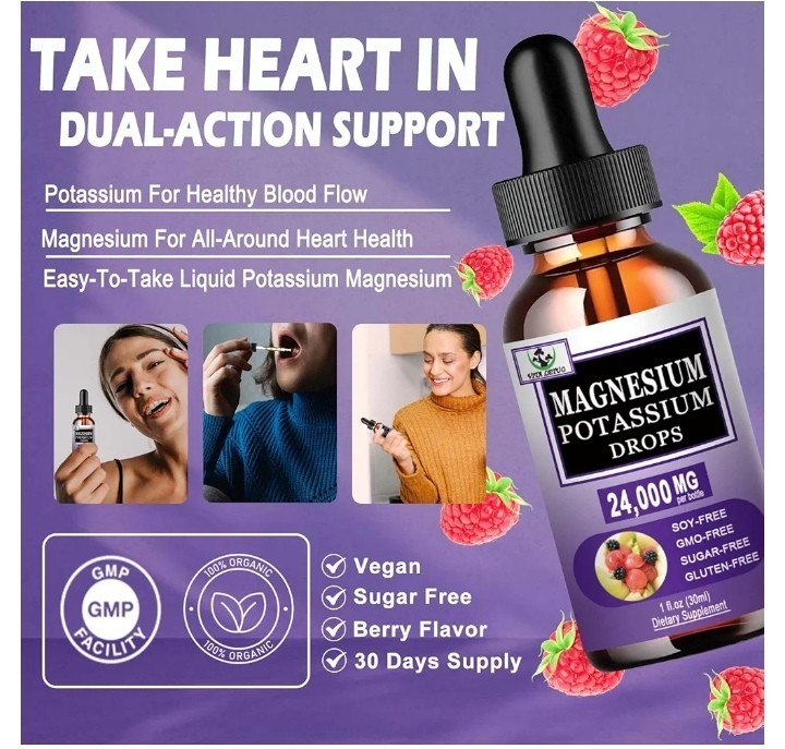 Magnesium Potassium Liquid Drops 24,000 mg EXP: 10/2026