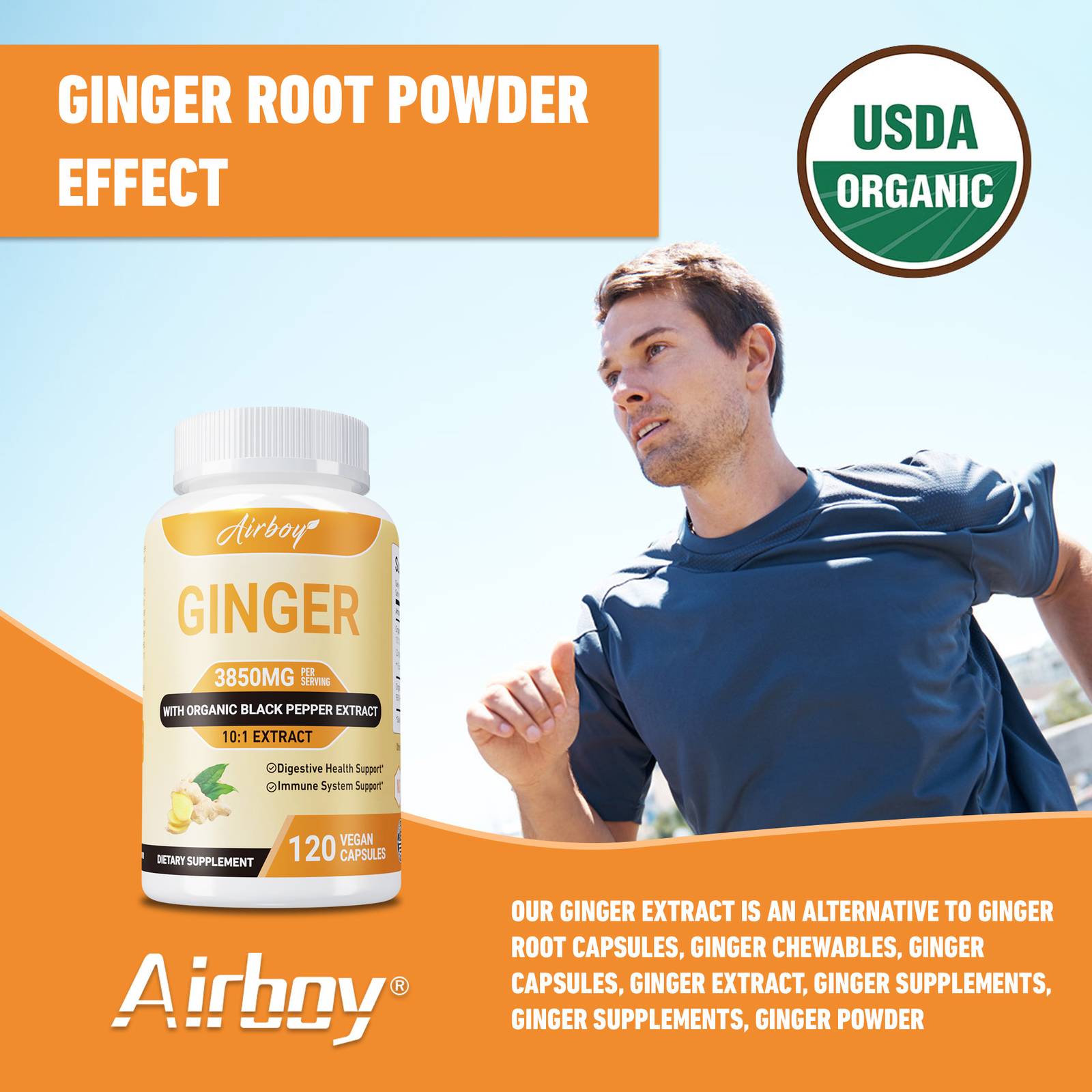 Organic Ginger 3850mg – Digestion, Nausea, Stomach Settler, Non-GMO, Gluten Free