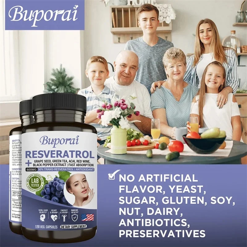 Resveratrol 120pcs,Energy and Focus,Supports Heart,Joint & Brain Function Health