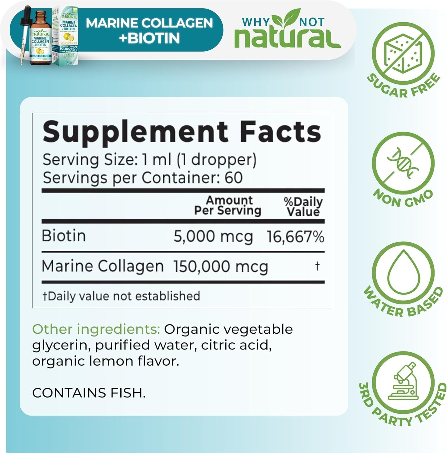 Why Not Natural Liquid Collagen Plus Biotin Drops for 2 Fl Oz (Pack of 1)