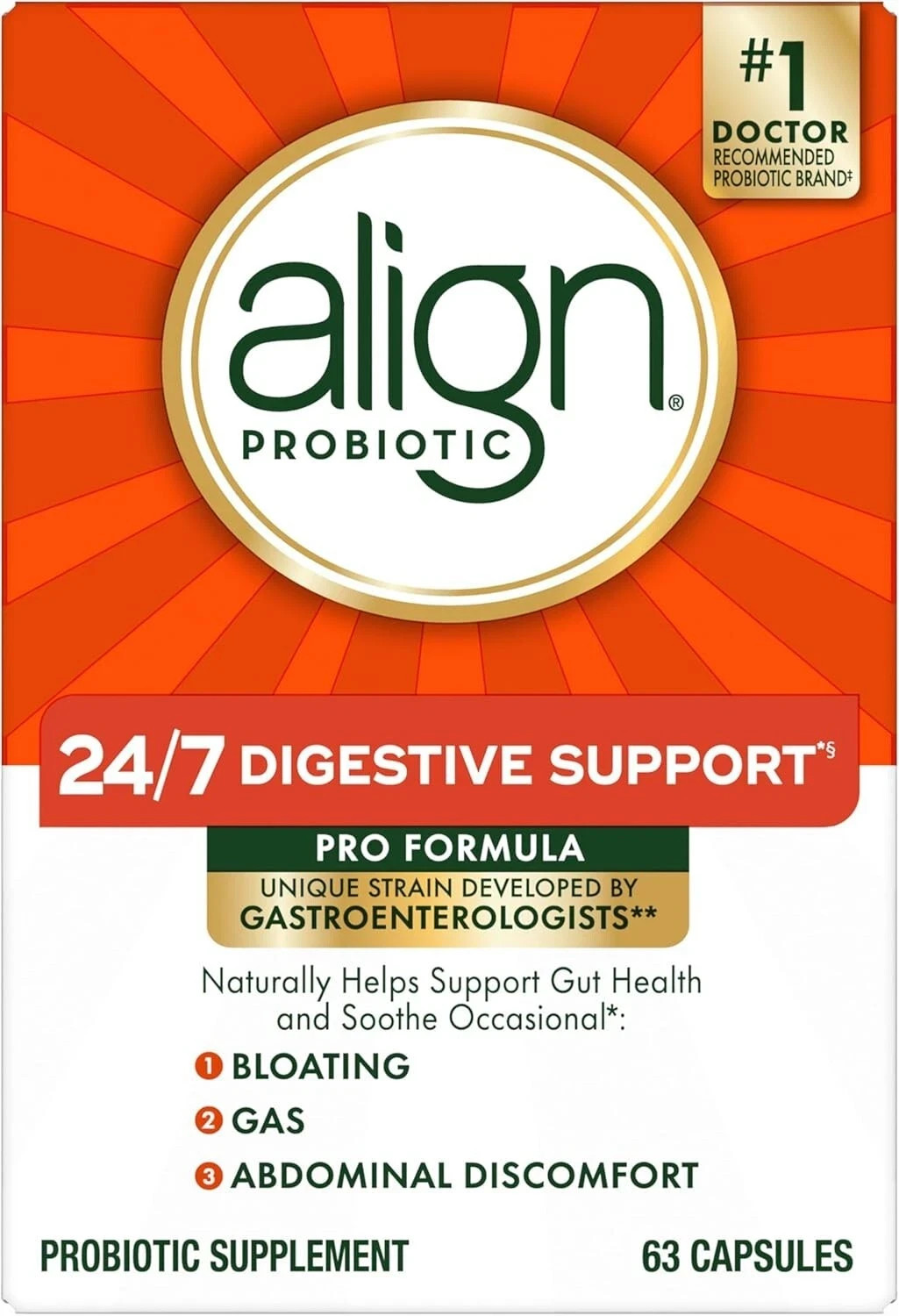 Align Probiotic 24/7 Digestive Support Pro Formula 63 Ct Supplement Exp. 06/2028
