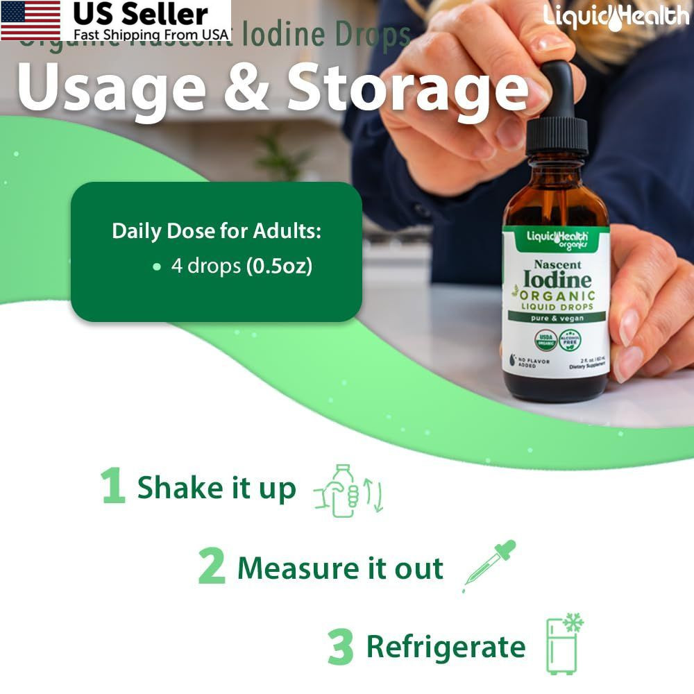 LIQUIDHEALTH USDA Organic Nascent Iodine Liquid Drops, 2 Fl Oz (Pack of 1)