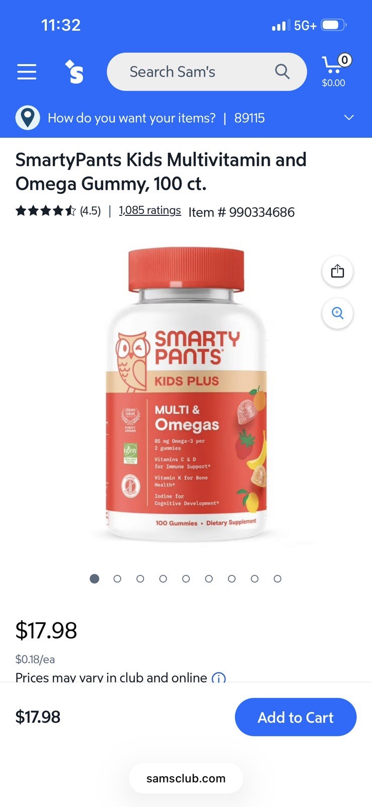 Smarty Pants Toddlers Multi-Vitamin Omega-3 Supplement 180 Count Gummies