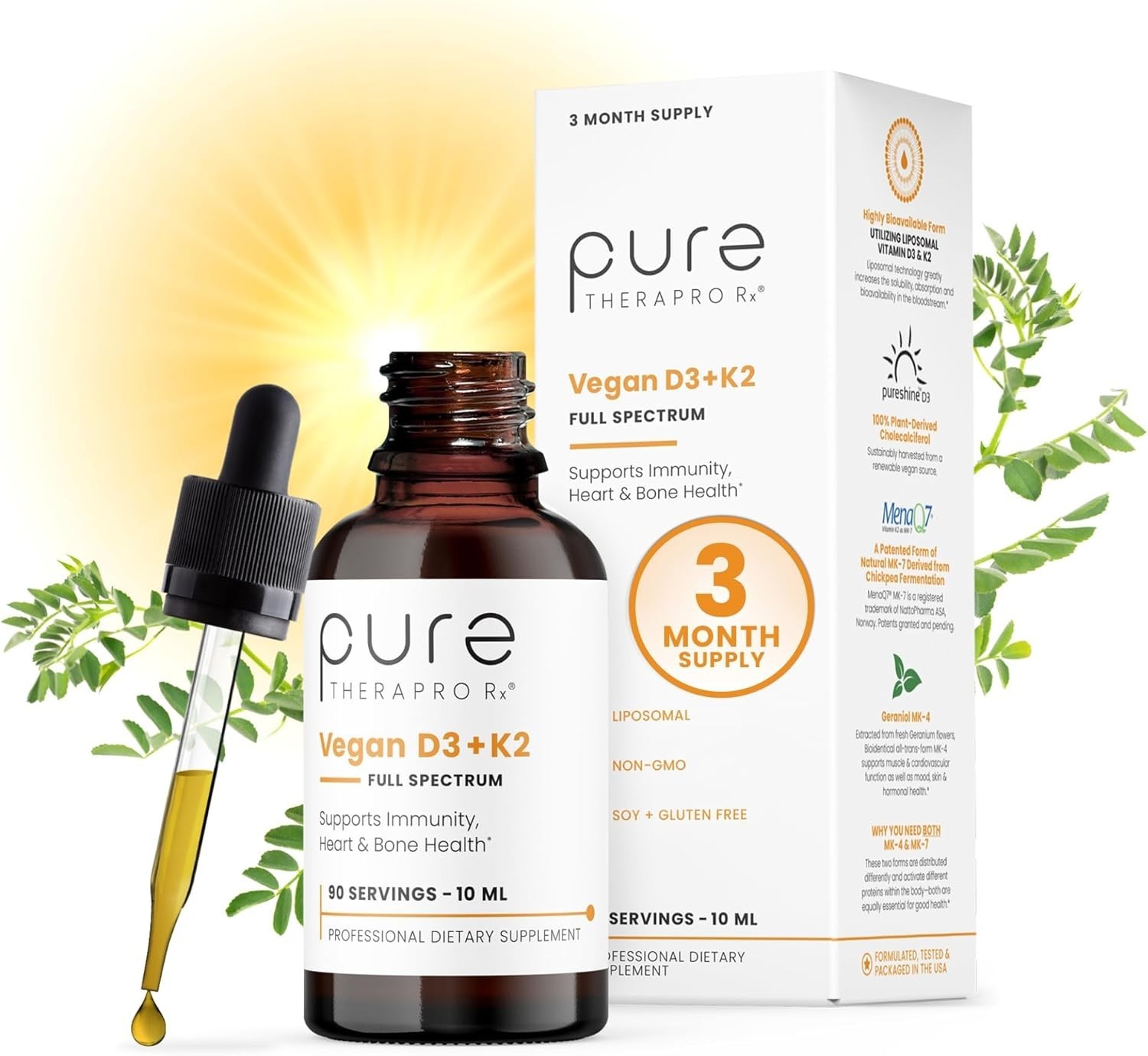 Pure Therapro Rx Vegan D3 + K2 Organic 100% Liposomal 10ml Free Shipping