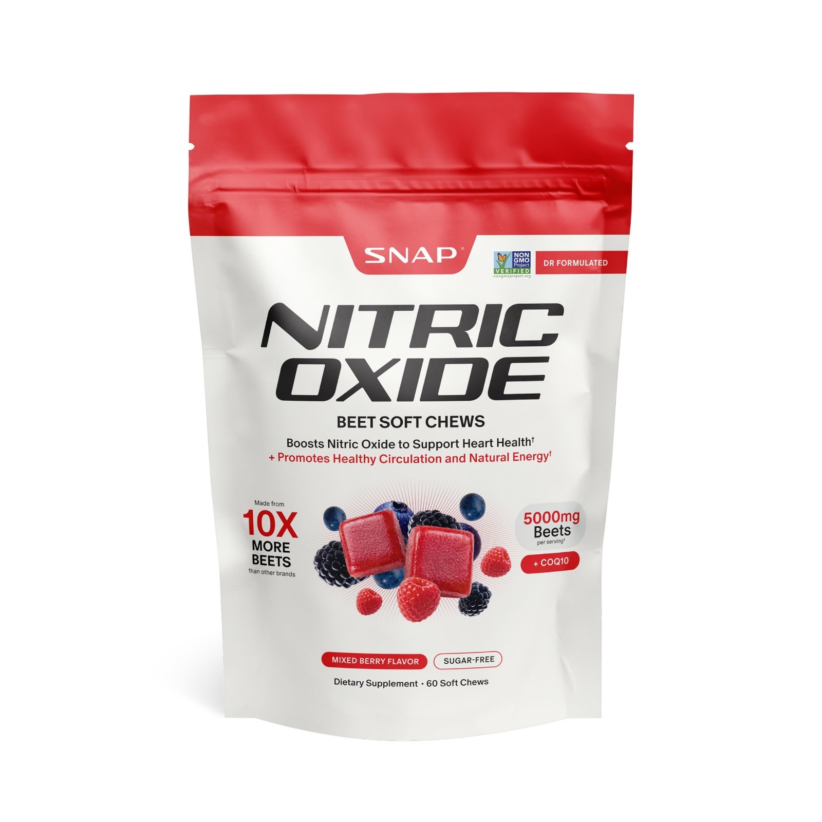 Nitric Oxide Beet Root Chews – 60 Sugar-Free Soft Chews, CoQ10 & Acai, Energy &