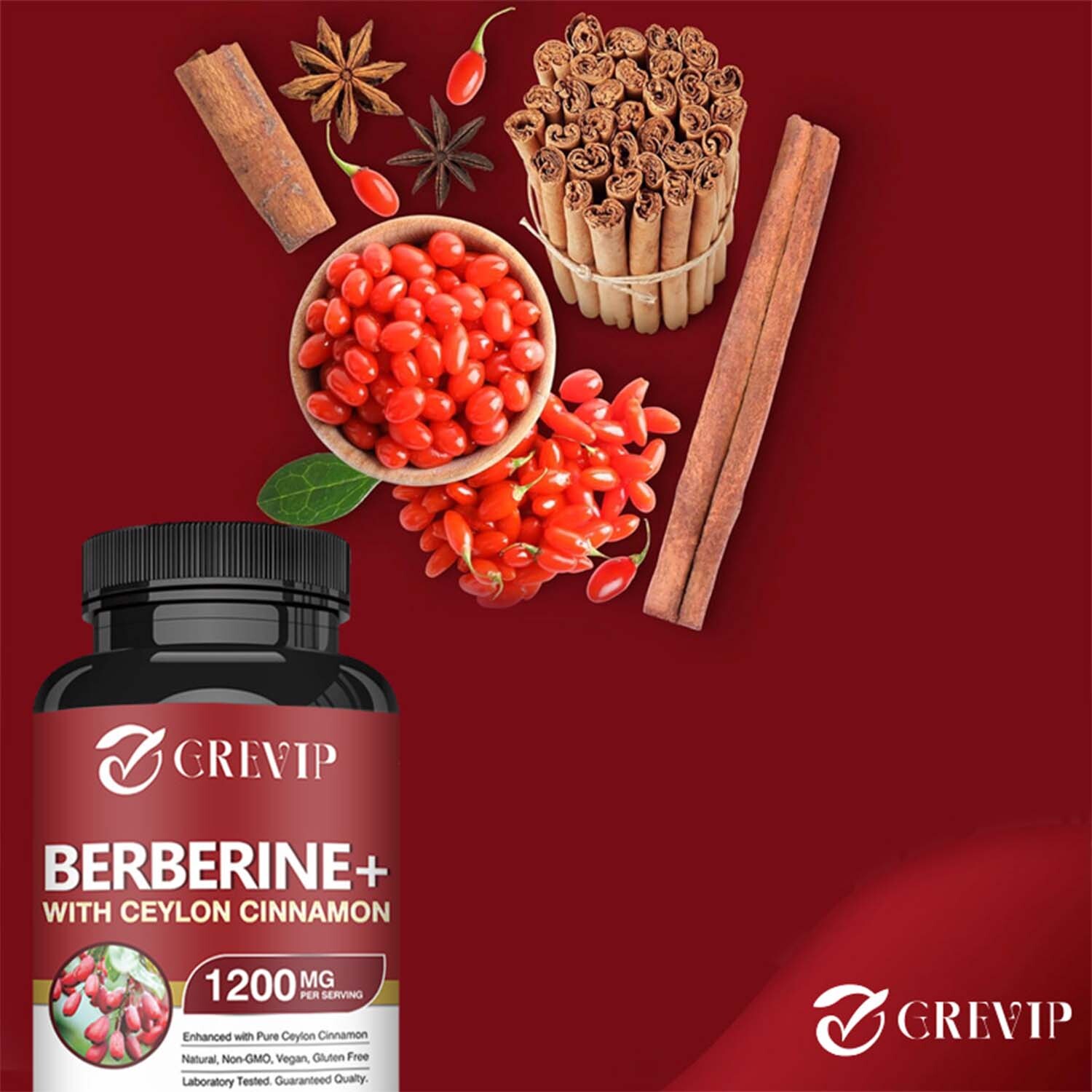 Berberine HCI+Ceylon Cinnamon 1200mg – Blood Sugar Support,Cardiovascular Health