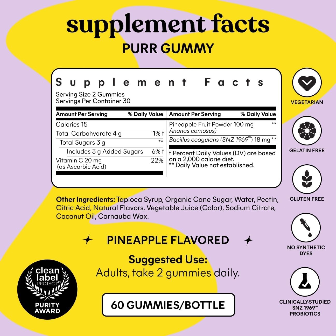Lemme Purr Women Vaginal Probiotic Gummies pH Balance Yeast Flora Vitamin C 60ct