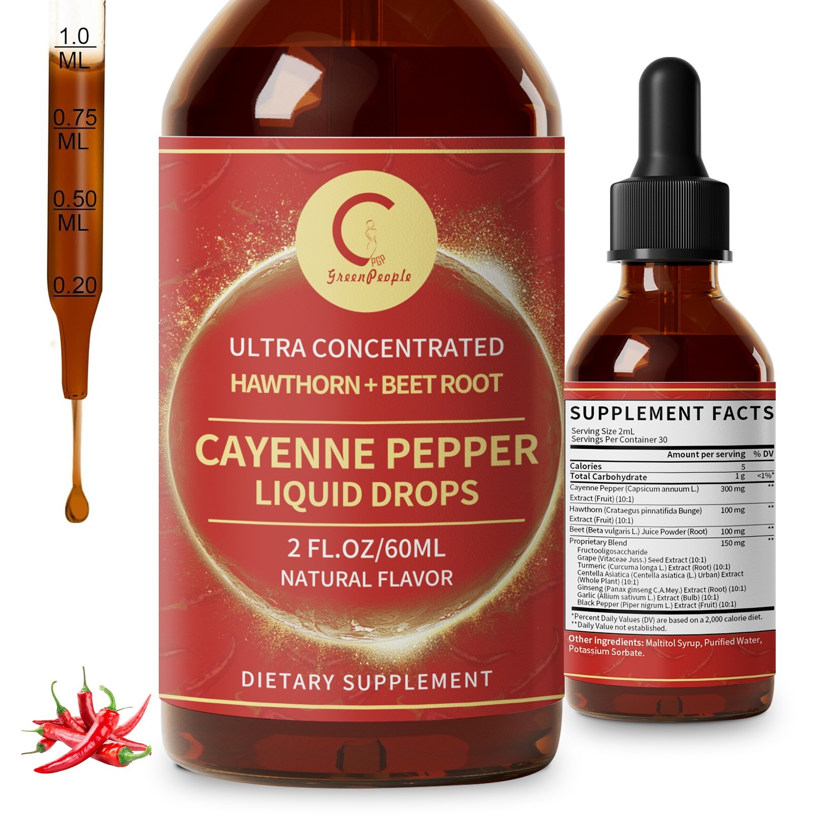 Cayenne Pepper Supplement Liquid Drops Natural Metabolism & Energy Support