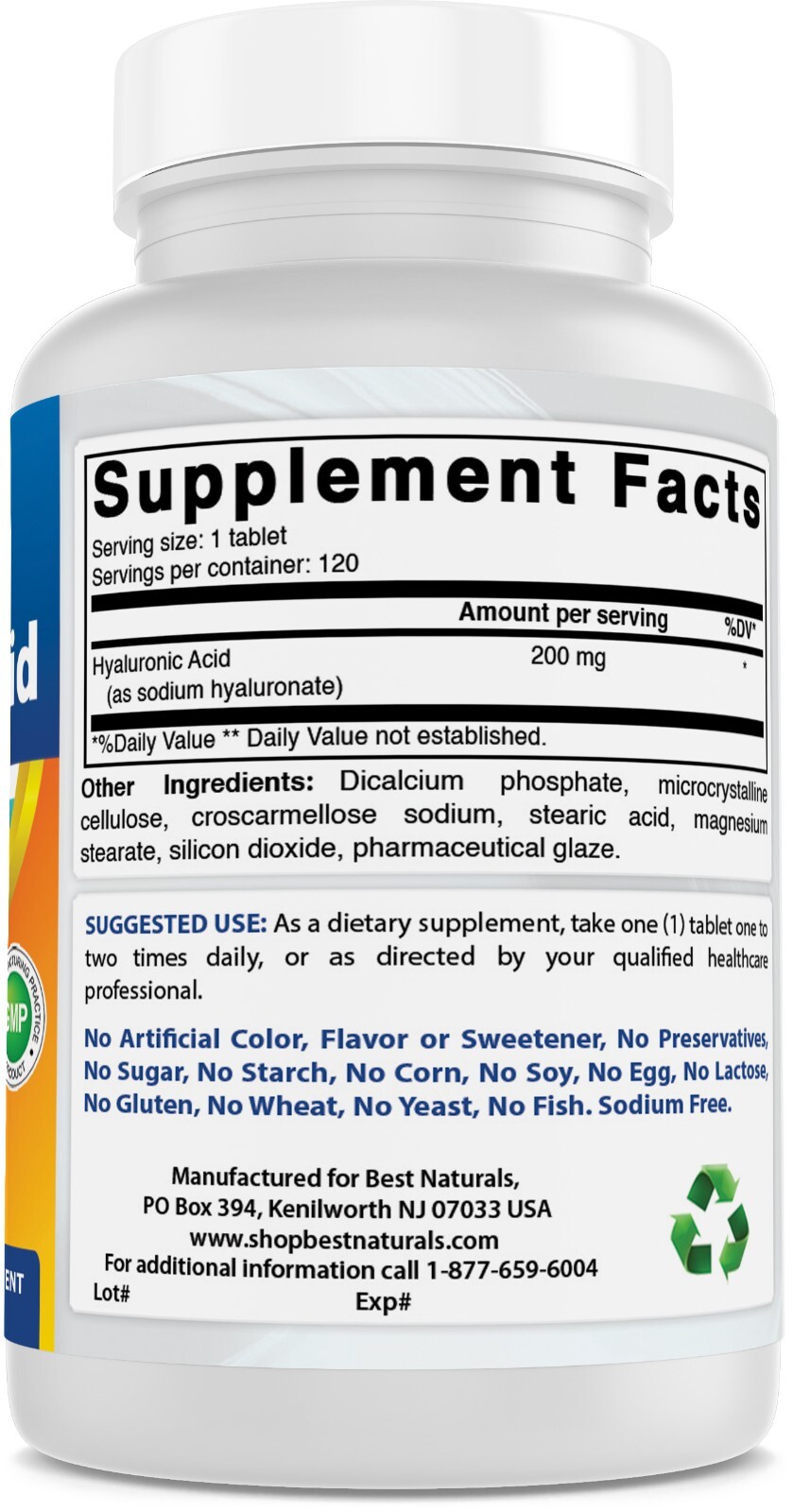 Best Naturals Hyaluronic Acid 200 mg 120 Tablets