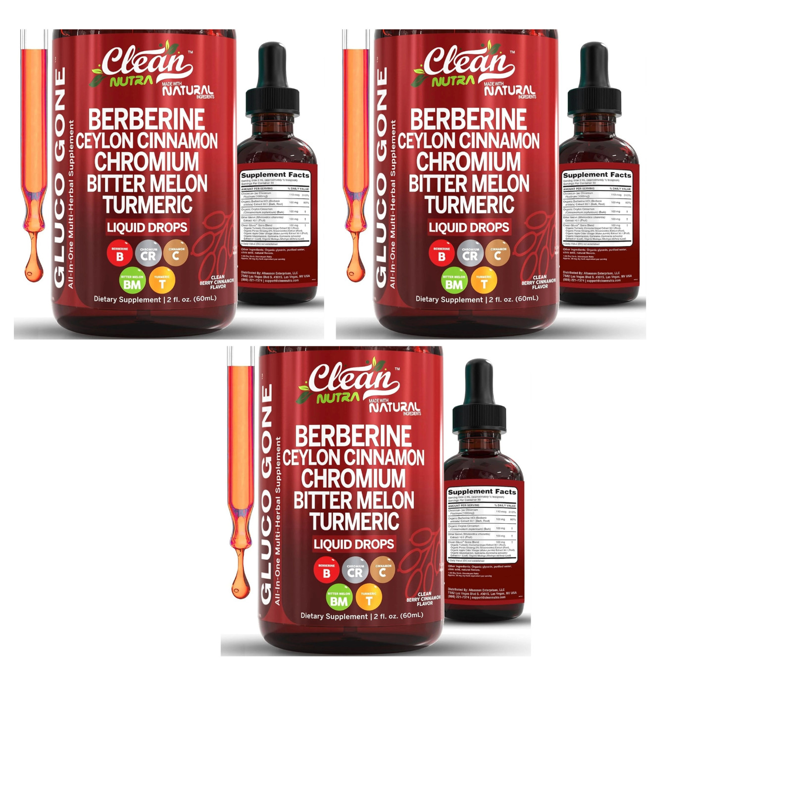 Berberine 3000mg Gymnema/Apple Cider Vinegar/Chromium/Ceylon Cinnamon 3X2ozDrops