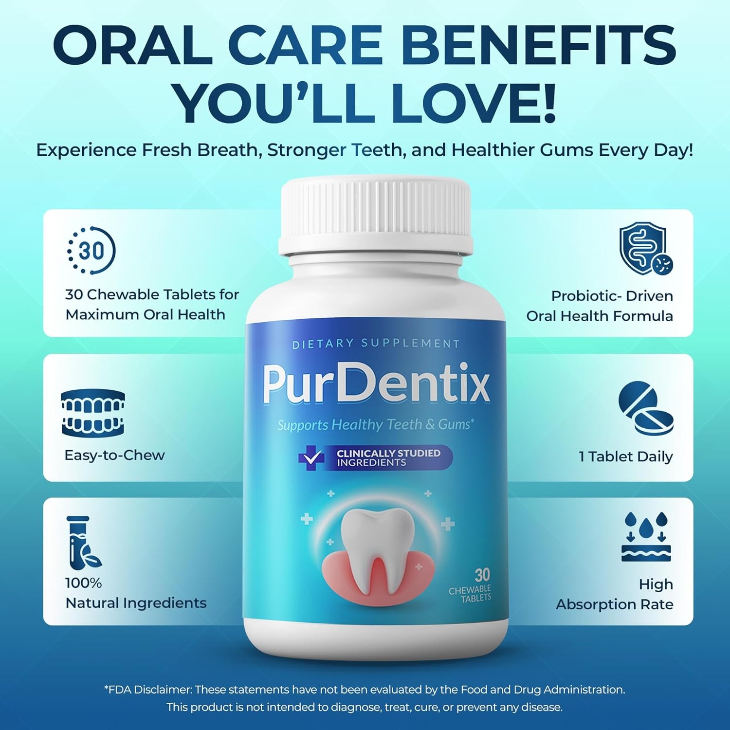 Oral Health Probiotic Chewable Tablets – Supports dental health and fresh breath