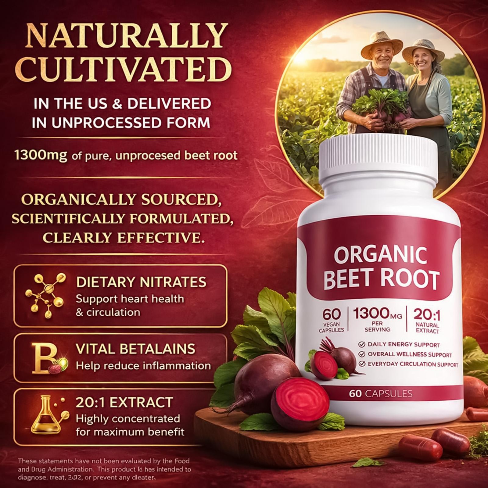 Beet Organic Root Capsules , Purely Natural , Supports Circulatory Wellness