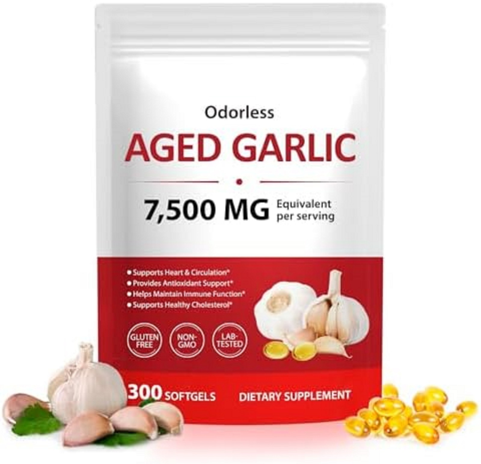 Odorless Garlic 7500Mg per Servings, 300 Softgels | 2 Years Aged Garlic Extra…
