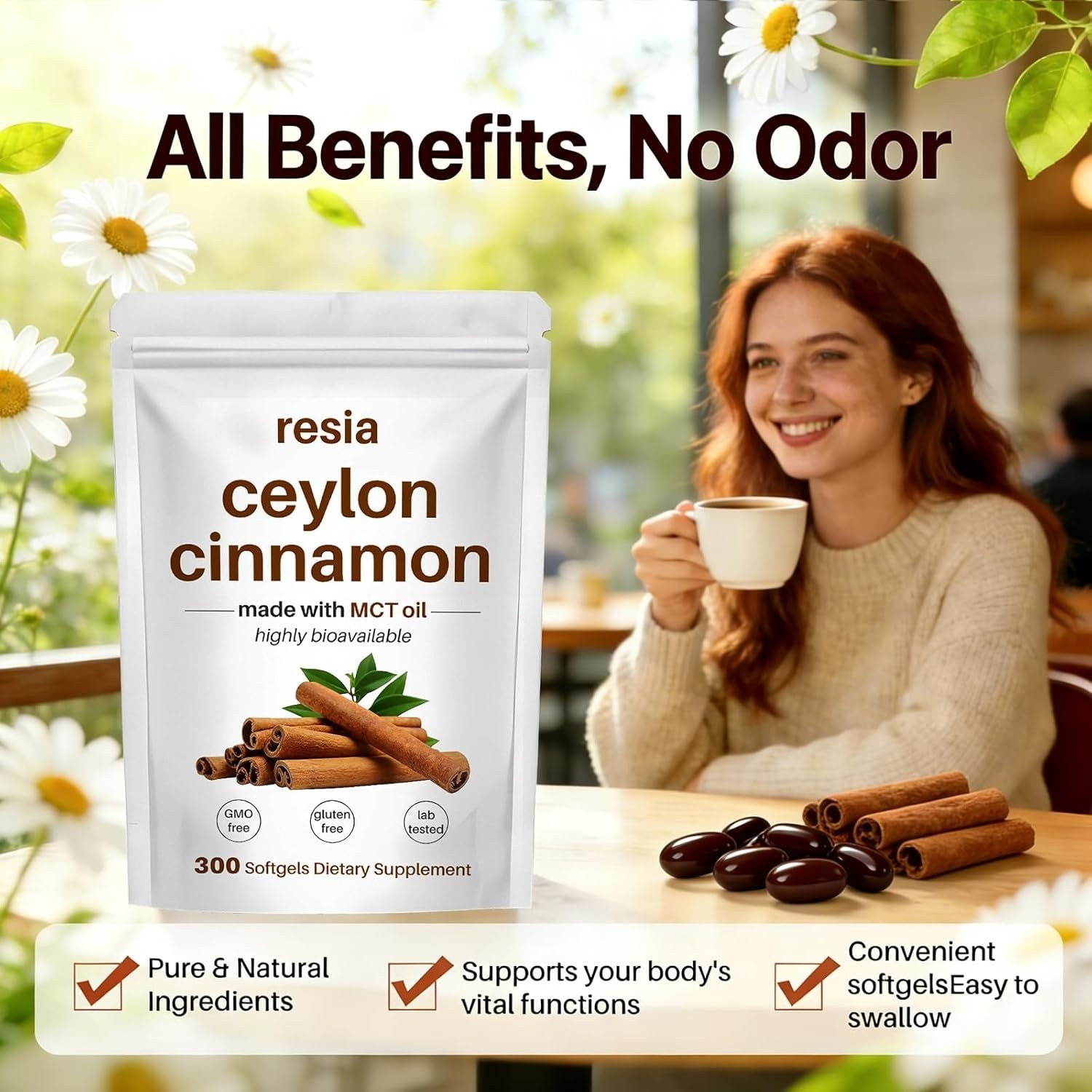 RESIA Ceylon Cinnamon Softgels with MCT Oil, Herbal Cinnamon Extract for Dail…