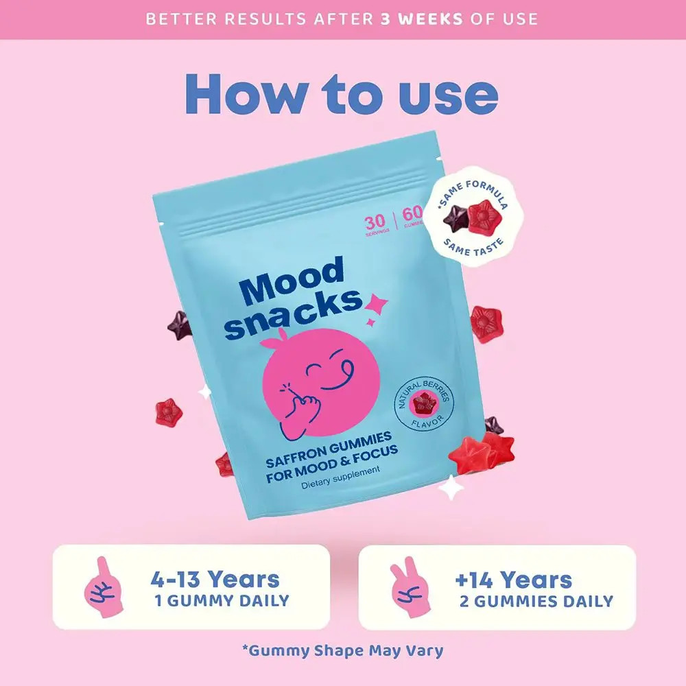 Mood Snacks – Focus & Calm Gummies for & Kids Teens – Chewable Gummy Supplement