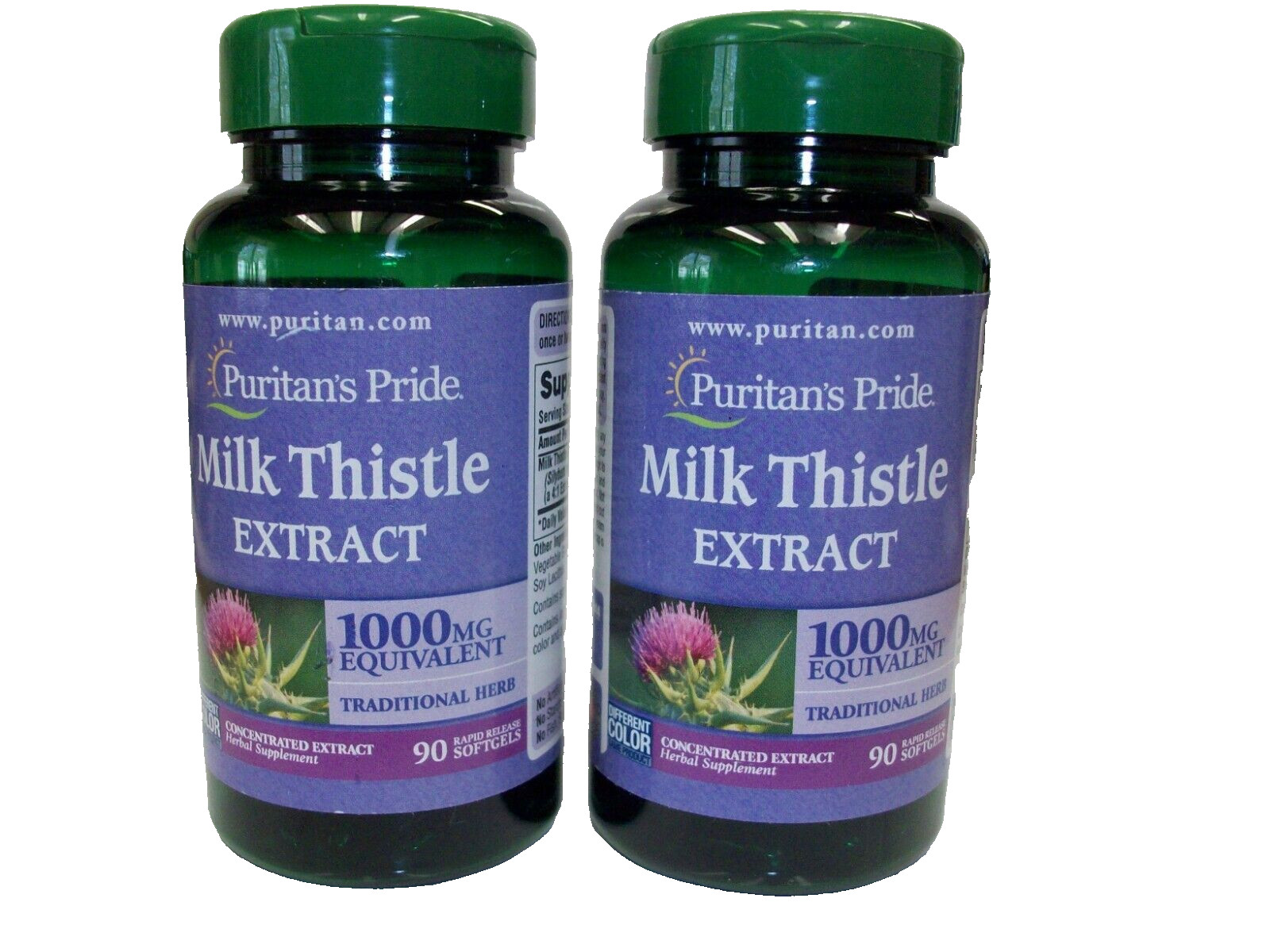 Puritan’s Pride Milk Thistle Extract 1000 mg 90 Softgels Pack of 2